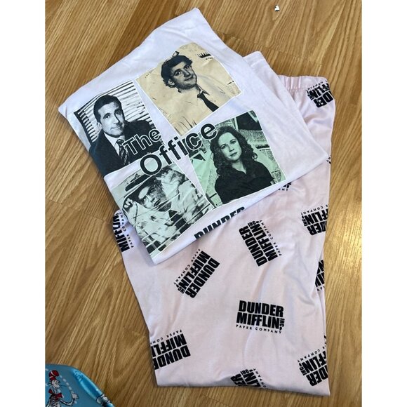 The Office Dunder Mifflin Pajama Set Womens XL Pink White * READ - Picture 2 of 9